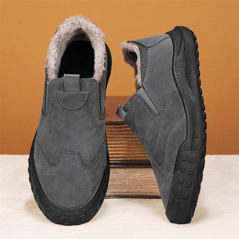 

Мужские зимние сапоги, зимняя обувь с интегрированным флисом, утолщенные хлопковые сапоги, ленивые педали, нескользящая повседневная обувь 44 серый