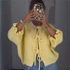 Casual Knit Cardigan Crew Neck 9 10 Sleeve Drawstring Tie