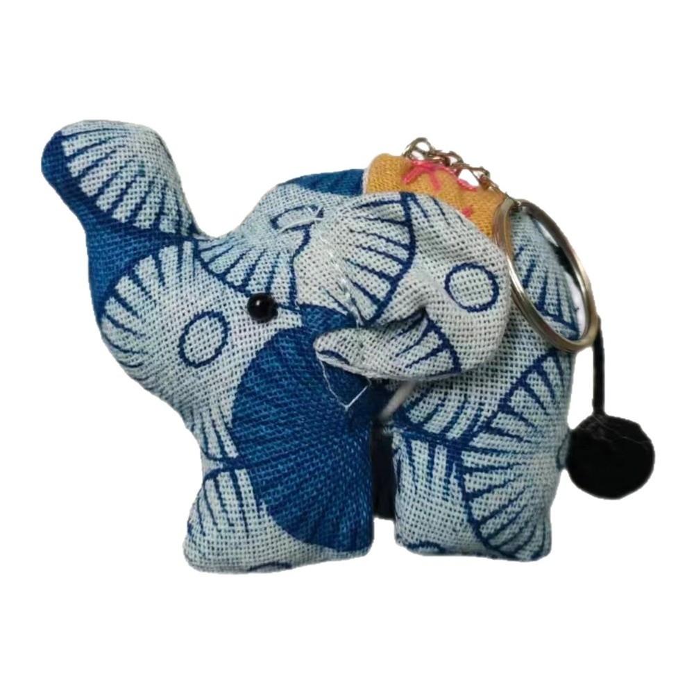 Blue Thai Fabric Elephant Keychain Diy Handmade Plush Pendant Random Color Animal Ganesha Keychain Cultural Souvenir