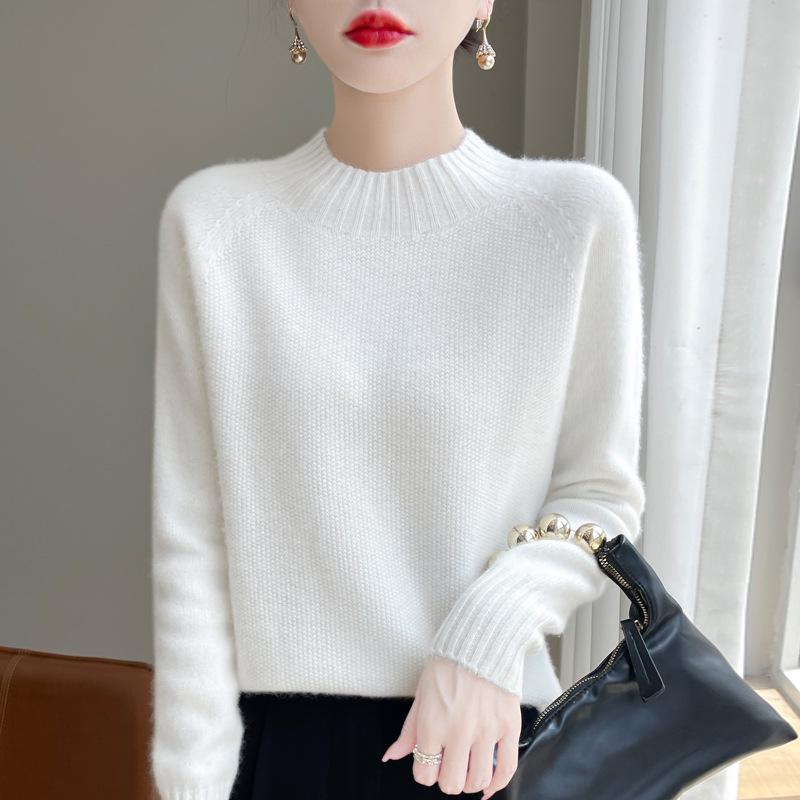 Women's High Neck Pure Wool Jacquard Sweater - Thickened, Loose Fit, Autumn/Winter