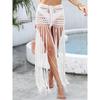 Women's Beach Skirt Women's Pure Hand Hook Long Fringe Splicing Drawstring Strap Adjustable Skirt