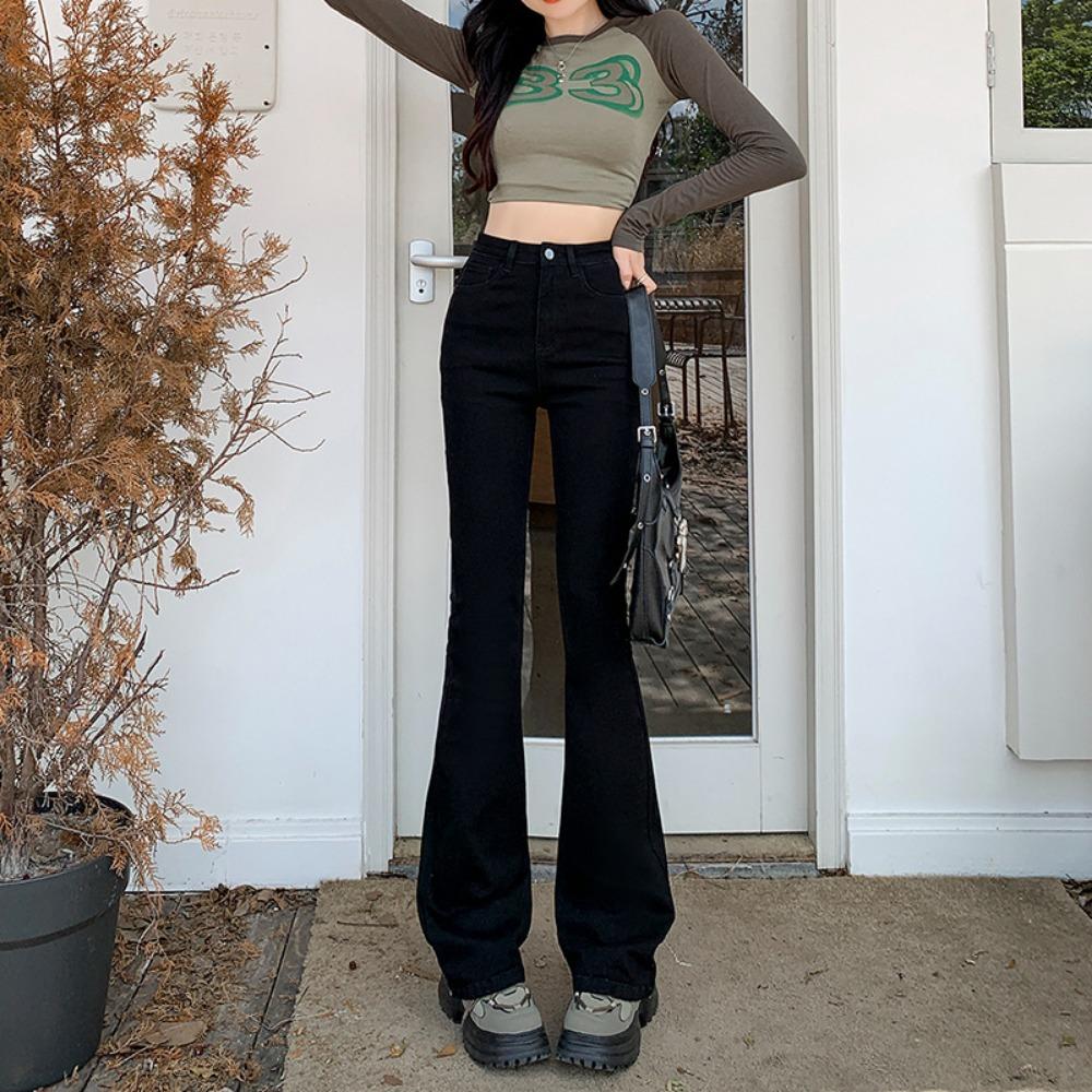 

Корейская версия повседневных джинсов микро-клеш с высокой посадкой женские весенне-осенние новые тонкие джинсы-микро-клеш-подметальщики 2XL