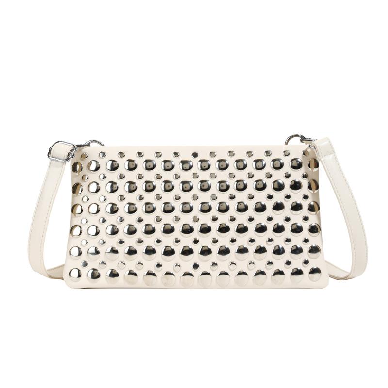 Punk Rivet Crossbody Bags for Women Soft PU Leather Shoulder Bag Luxury Studded Purses and Handbags Square Phone Flap Clutch NEW