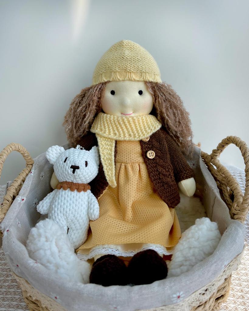 BlissfulPixie Waldorf Doll Waldorf Doll Handmade Doll - Amelia 30cm Soft Girl Cute Stuffed Toy Perfect Doll for Kids