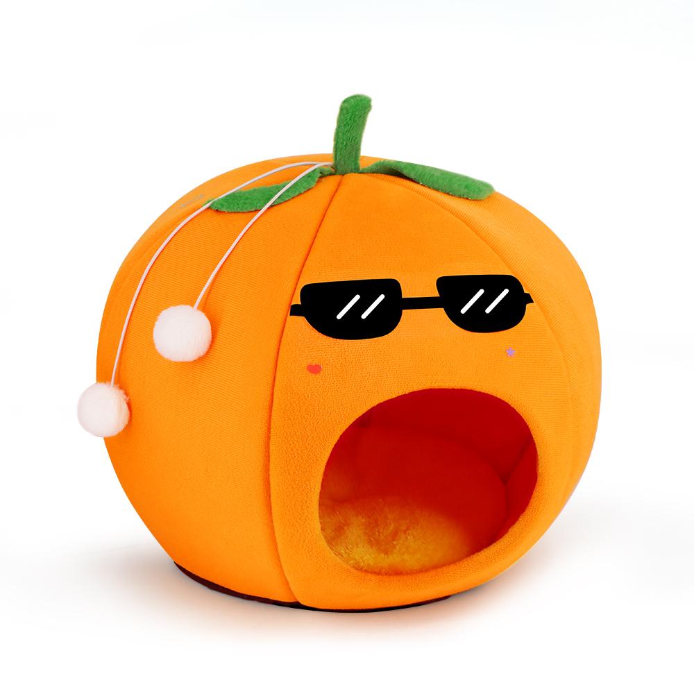 Orange cat bed cute pet cat bed suitable for cats and dogs to keep warm semi-enclosed cat sleeping for all seasons