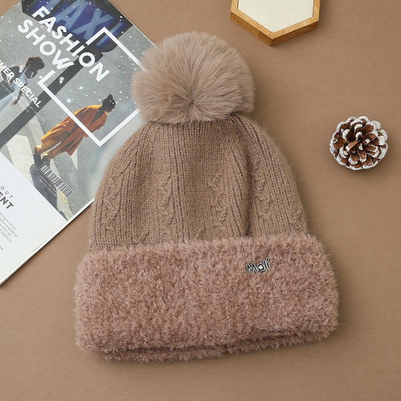 Korean Version with Versatile Gold Wire Plus Velvet Rabbit Fur Warm Hat Winter Outdoor Cold Hat Big Head Flange Hat