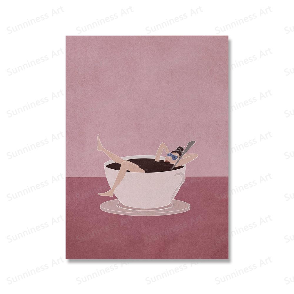 Katze und Kaffee Poster Moka Pot Wandkunst Leinwand Malerei Moderne nordische Drucke Bilder für Wohnzimmer Küche Wohnkultur