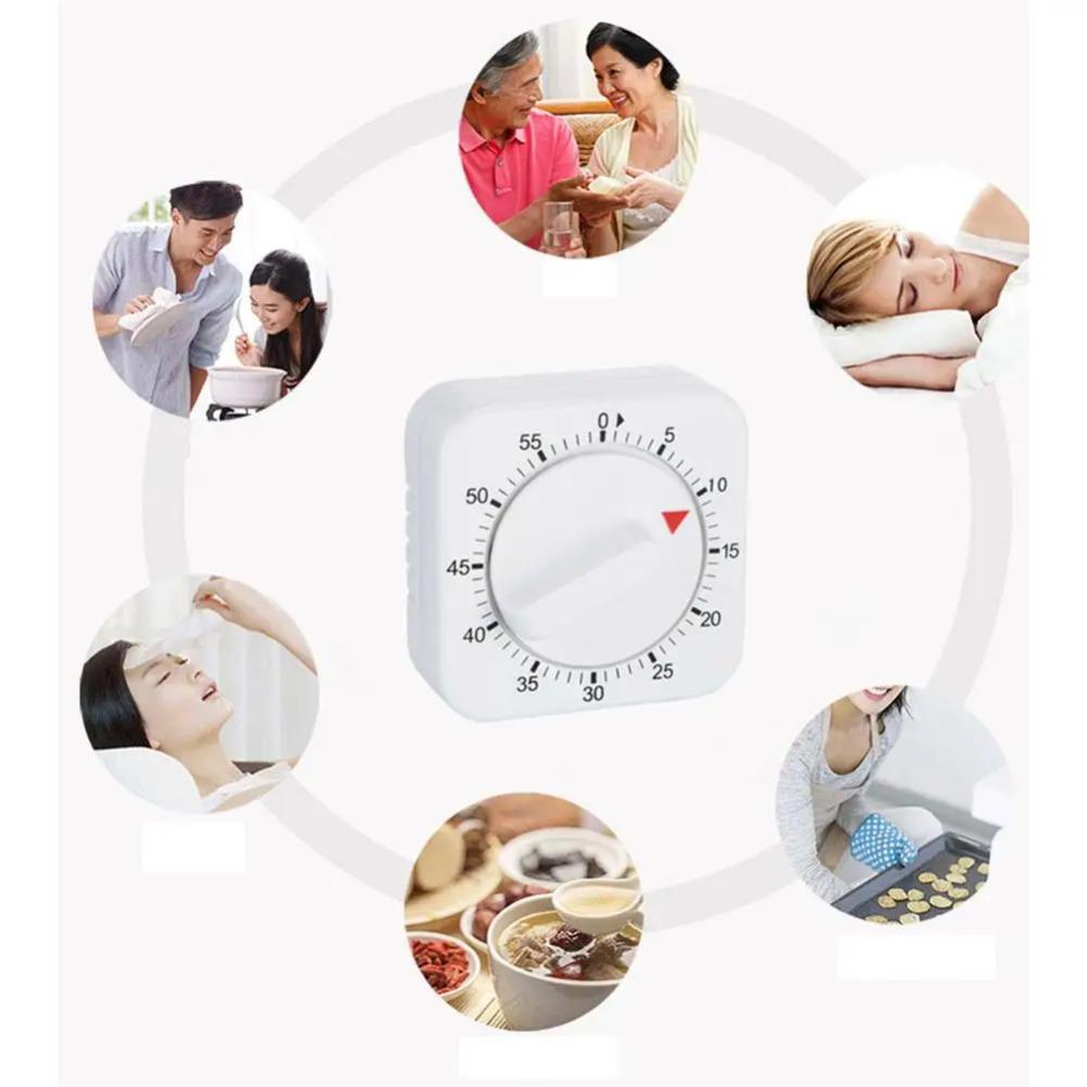 Multifunctional Mechanical Reminder Timer Kitchen 60 Minutes Countdown With Alarm Reminder Magnet Timer Cooking Teaching Homework Office (White/Black)