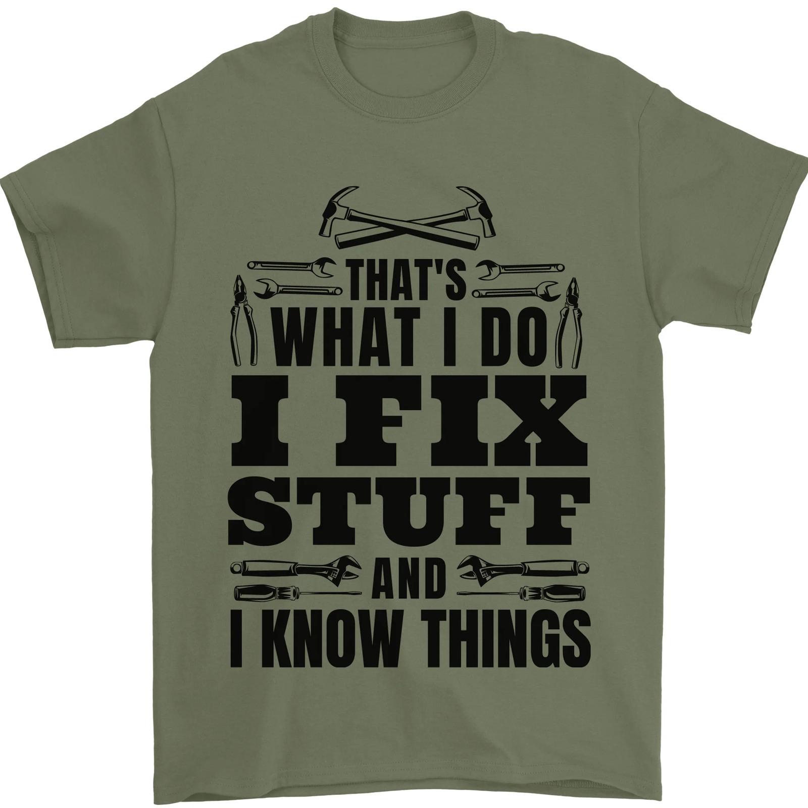 26 I Fix Stuff Funny Electrician Sparky DIY Mens T-Shirt 100% Cotton Unisex T-Shirt L