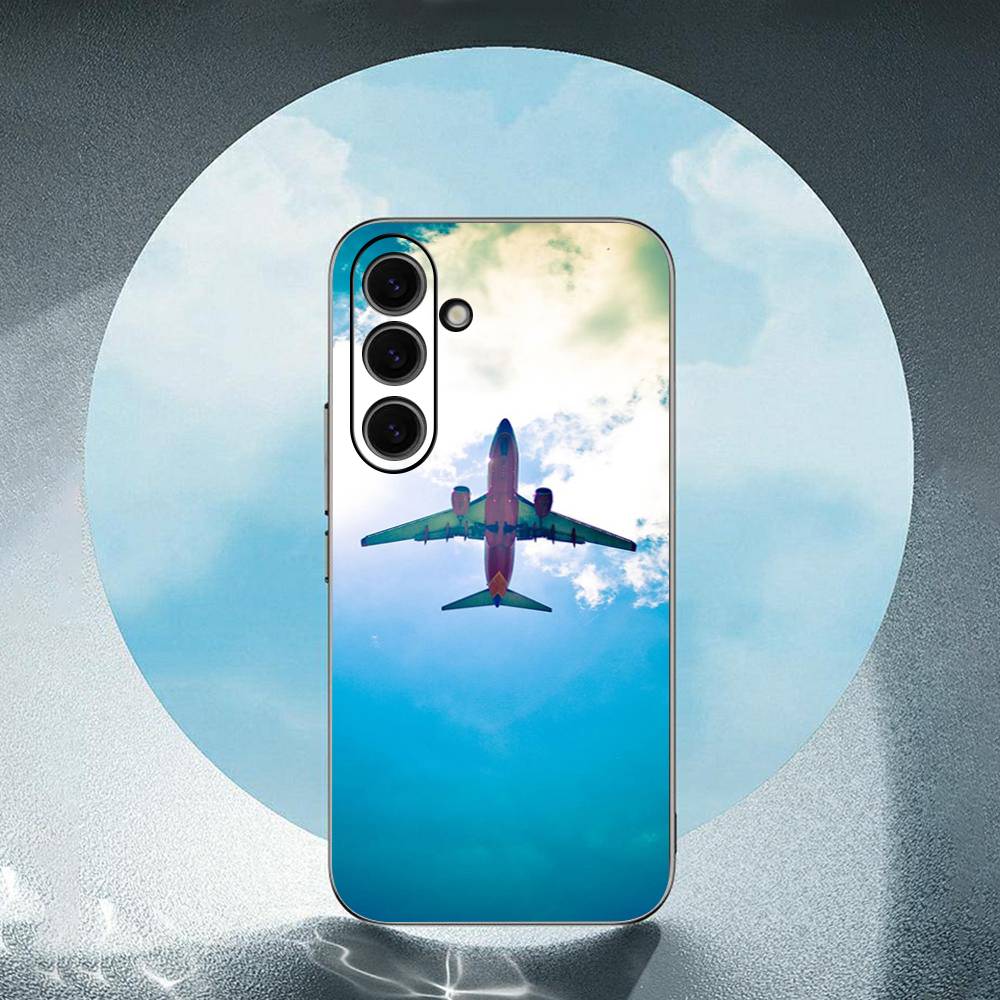 Airplane Travel Sky Luxury Black Phone Case For Samsung Galaxy S23 S24 S25 Ultra S22 Plus S21