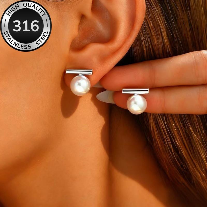 Popular streamer pearl stud earrings women's daily versatile earrings trendy ear jewelry