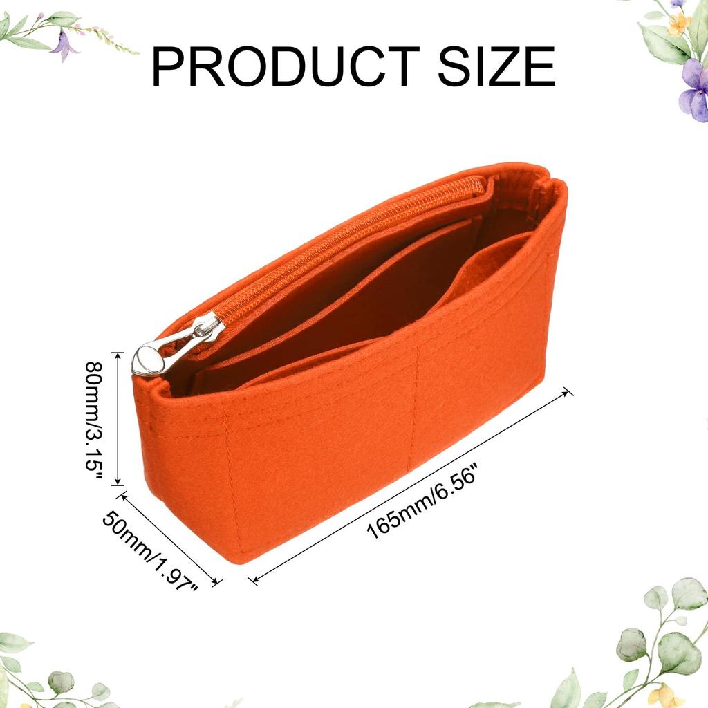 uxcell Handbag Organizer Insert, Small Felt Bag Organizer, Mini Bag Storage & Finishing Inner with Zipper (Orange)