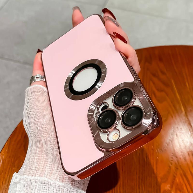 Shockproof Lens Protector Plating Telefon Fall Für Iphone 14 13 12 11 Pro Max 14 Plus 11 Logo Loch Stoßstange business Girl Zurück Abdeckung