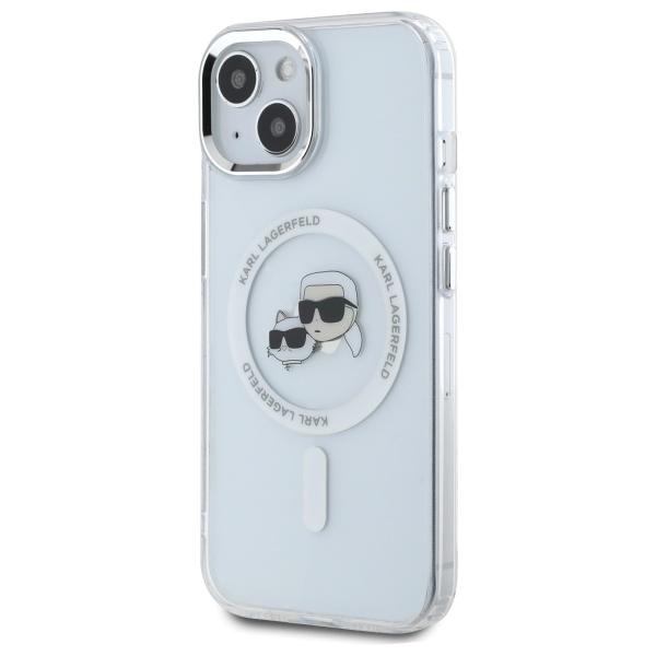 Karl Lagerfeld Klhmp15Shlskch Iphone 15  6.1 Biały/White Hardcase Iml Metal Karl&Choupette Head Magsafe