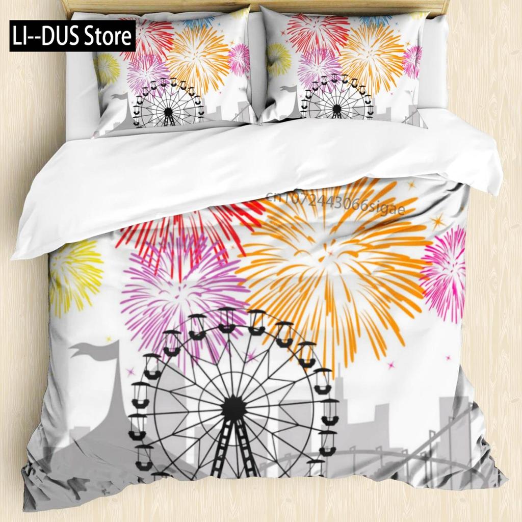 Ferris Wheel Comforter Cover Set Colorful Ferris Duvet Cover Bedding Set 3pcs for Kids Boys Soft Quilt Cover with 2 Pillowcase