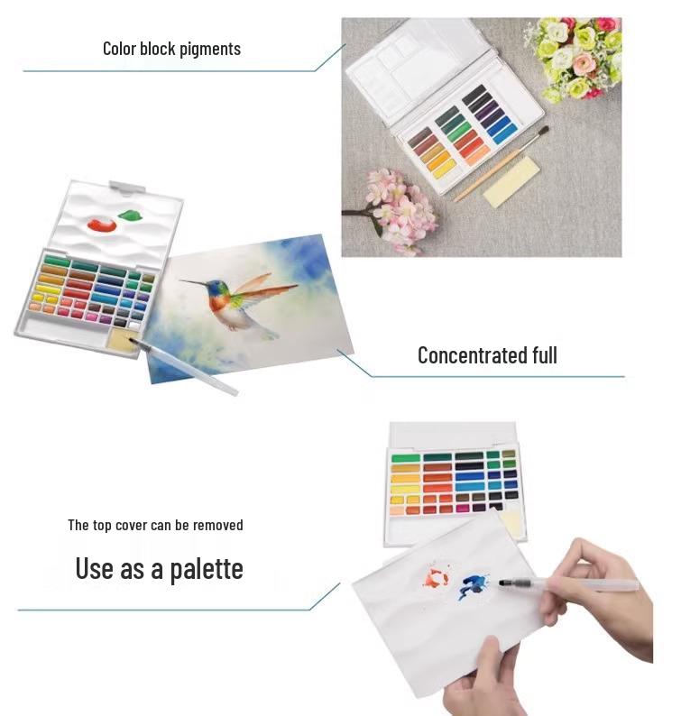 Xiongshi Portable Solid Watercolor Set - 12 or 24 Transparent Colors for Art Painting