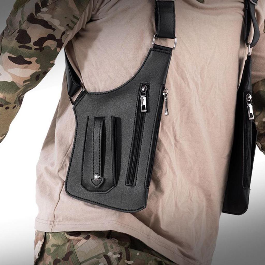 Double Shoulder Strap Multi-Pocket Outdoor Anti-Theft Tactical Fishing Bag Waterproof PU Multi-Purpose Vest Style Crossbody Bag