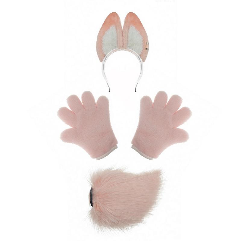 Cosplay Set of Rabbit Ears Tail Paws Anime Expo Plush Animal Ears Hairband  Amusement Park Headwear Gift for Children Adults.