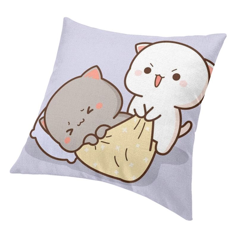 Peach And Goma Mochi Cat Wake Up Cushion Cover 45X45 Decoration 3D Print Throw Pillow For Sofa Double Side
