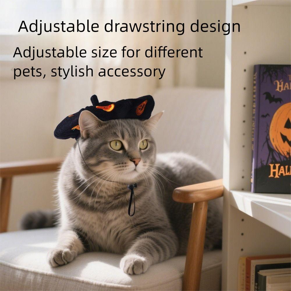 

Cute Cat Dog Caps Pumpkin Print Cat Headwear Fashionable Halloween Pet Decor Parties Pet Beret Hat