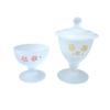 Glass Buddhist Tea Set (Rice and Water Container) with Cherry Blossom Pattern (Frosted White)