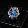 Rainbow Gemstone Bezel Automatic Mechanical Watch for Men Luxury Star Rotation Dial Watch Moon Men‘s Wristwatch