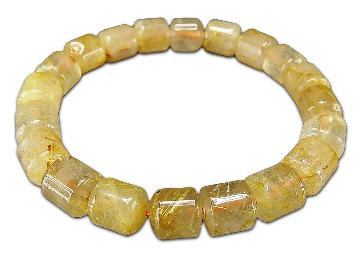 

[Stone Town] Rare Gold Rutilated Quartz Cylindrical Bracelet with Many Needles, Approx. 8mm, Natural Stone, Good Fortune, Health, and Power Stone