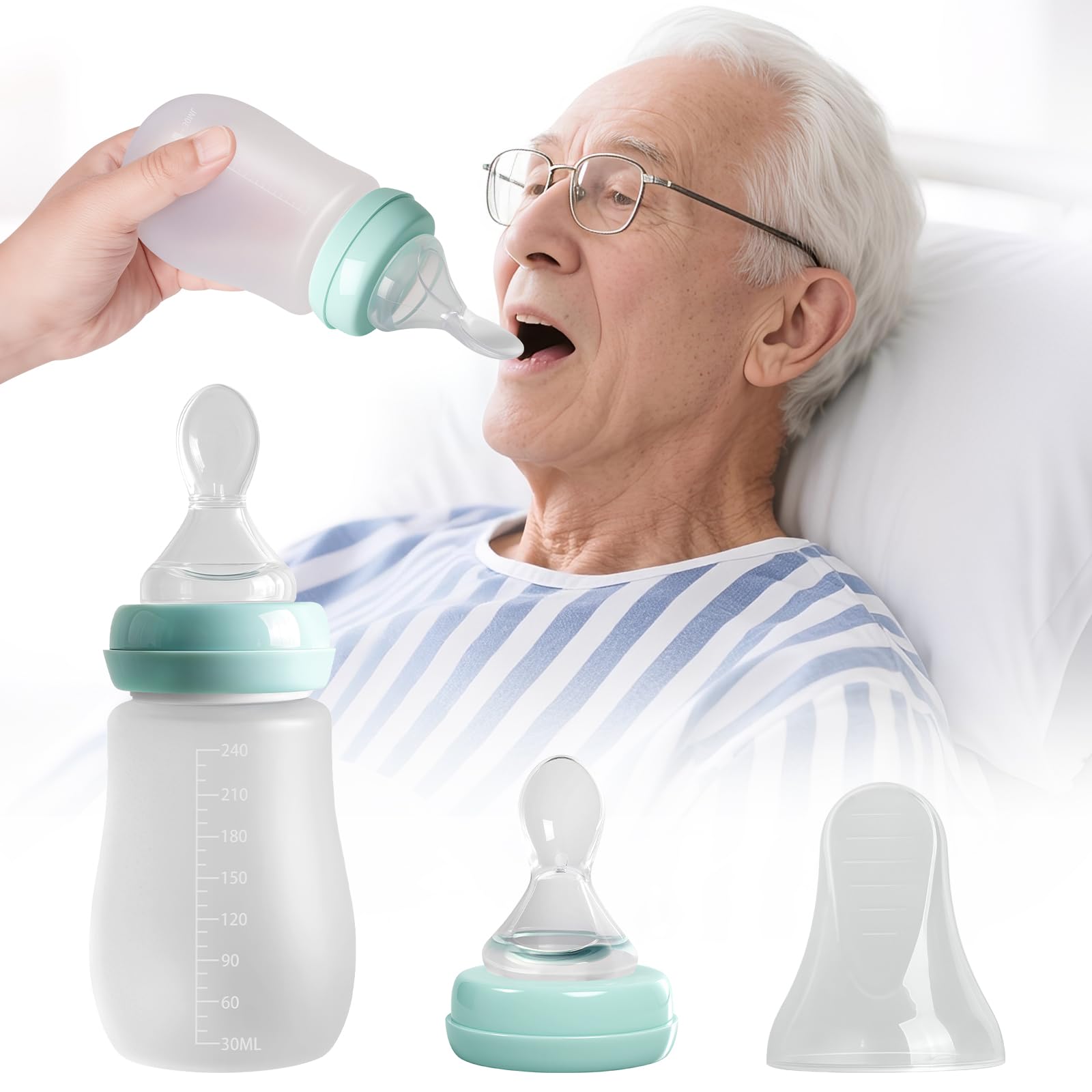 

Cup for Nursing Includes Feeding and Nipple Measuring for and Hospitalized Blue Easy-to-Drink Care, Spoon, Suck-and-Suck, Press-Type Cup, 240ml, синий