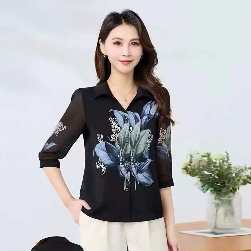 

2026 Summer Stylish Chiffon Blouse for Middle-Aged Women: Age-Defying Fashionable Mom s Wear 5XL (135-150 Jin)
