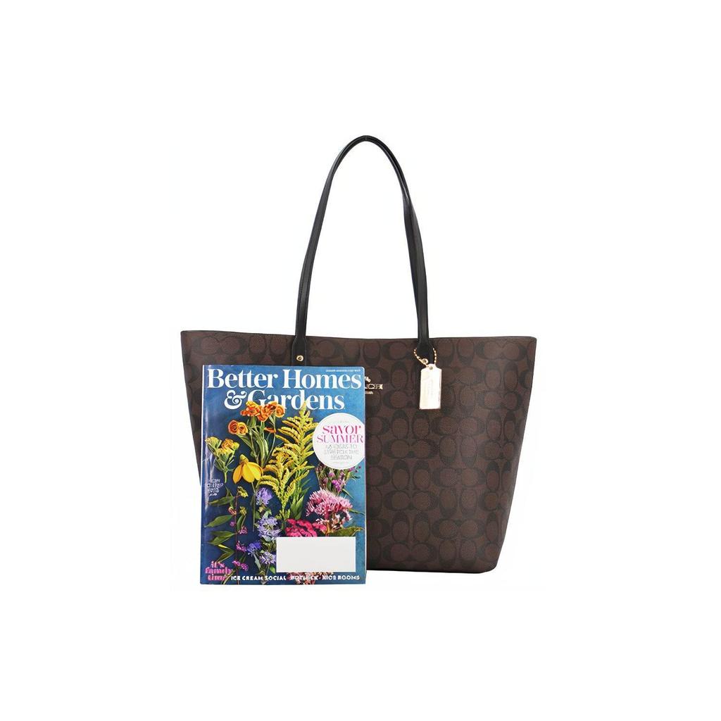 Coach Town Coated Canvas With Smooth Leather Tote Bag, Shopping Bag, Handbag, Shoulder Bag Women's Dark Brown 76636-IMAA8