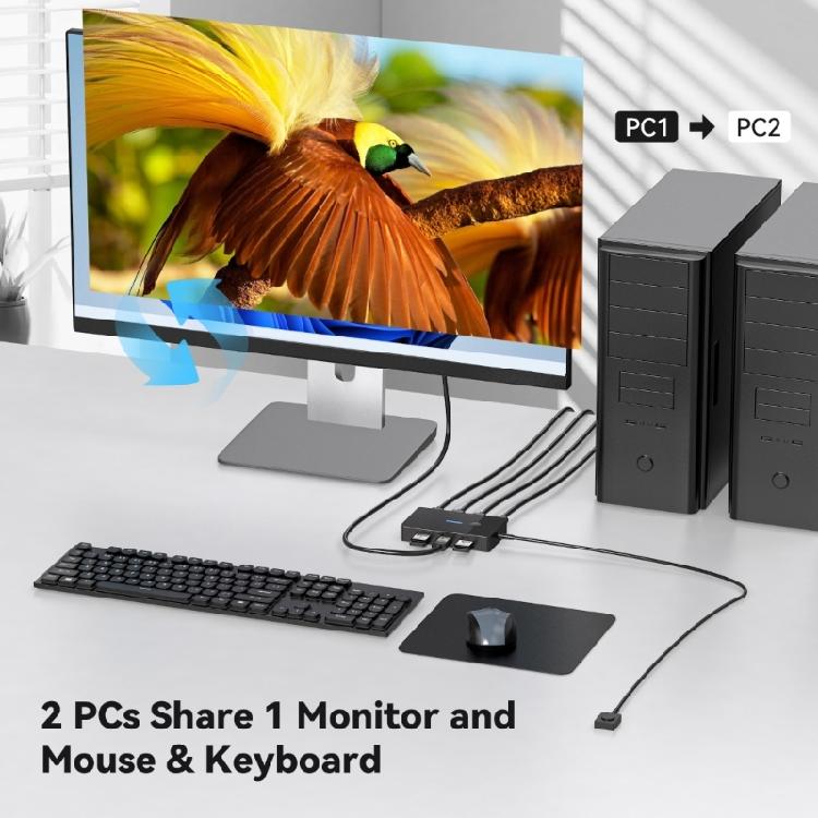 8K USB KVM Device HDTV Switcher Box Splitter Display Equipment USB Switcher for 2 PC Sharing Keyboards Mouse Printer
