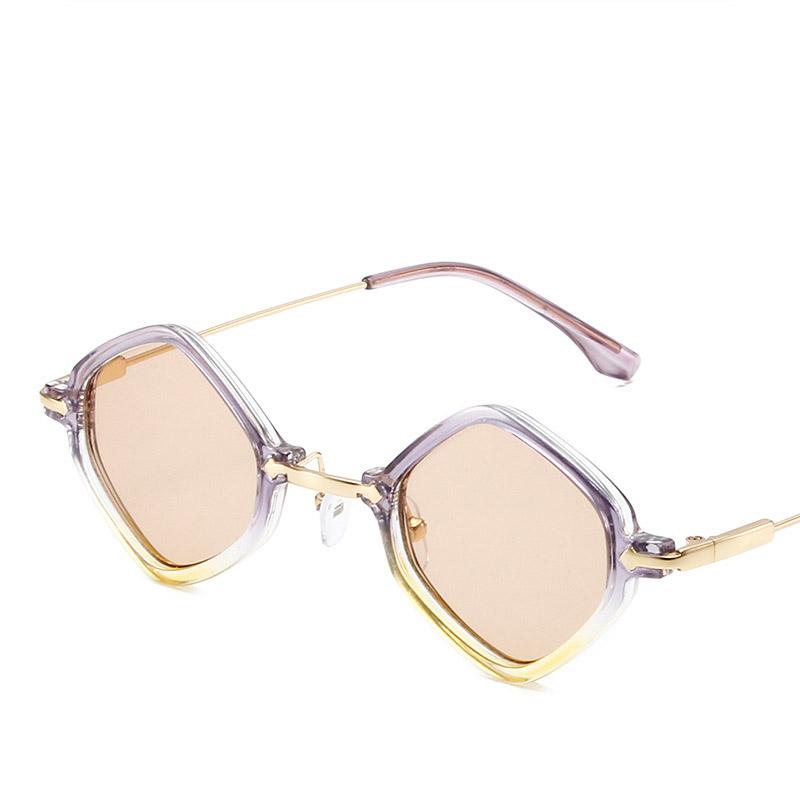 Unpolarisiert Neue Vintage Rhombus Punk Hip Hop Sonnenbrille Damen Koreanisch Quadratisch Kleiner Rahmen Metall Klein Persönlichkeit Verlauf Sonnenbrille Shades