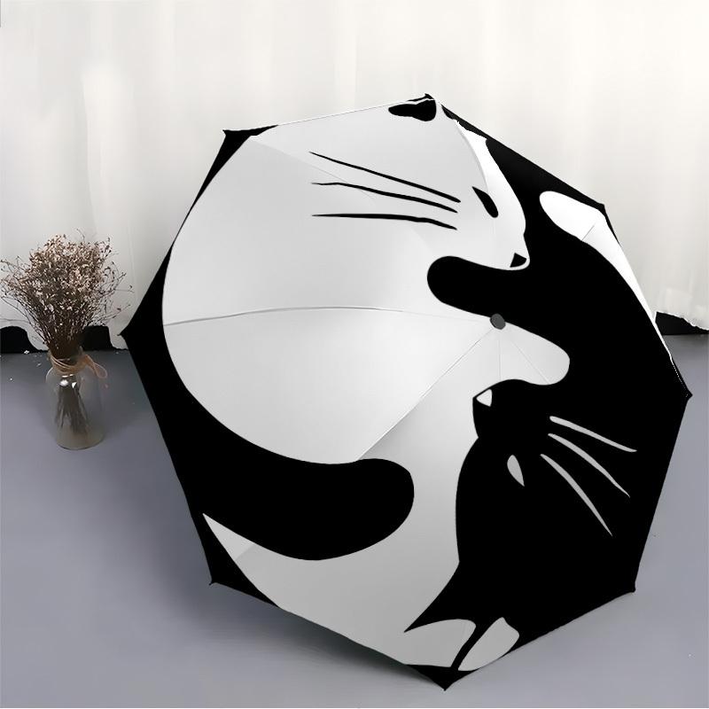 1pc Cat YinYang Automatic Open/Close Umbrella with One Touch Button,, Windproof Design   Lightweight Portable Umbrella for Women & Men6020
