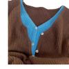 Korean Style Knit V-Neck Color Block Cardigan Sweater for Women - Autumn Wear