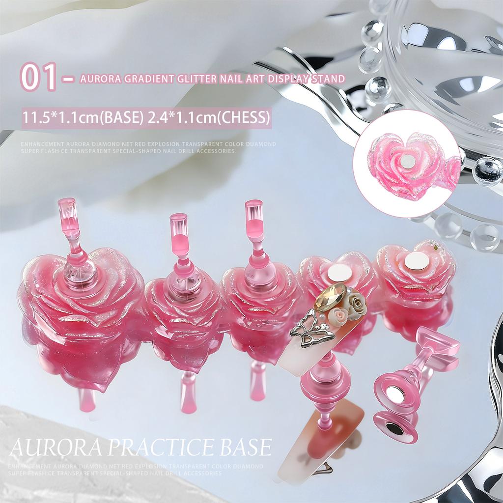 1set Flower Laser Aurora Ice Clear Magnetic Nail Tip Display Stand for Manicure Press-On Nail Training Acrylic Showing Shelves