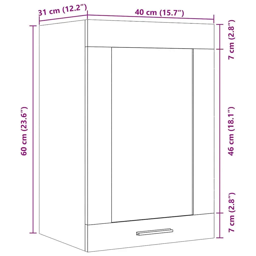 Lyon Hanging Cabinet with Glass Door Artisan Oak Finish 40 X 31 X 60 Cm Engineered Wood