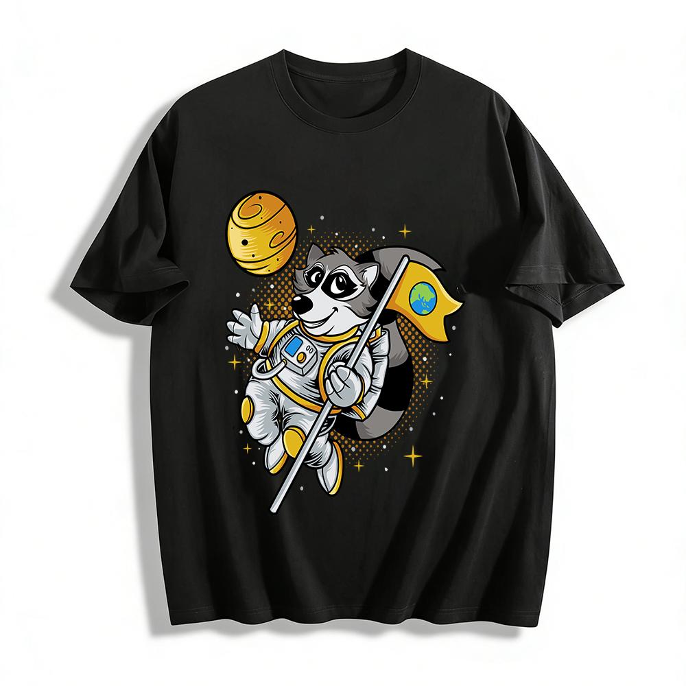 Cute Space Raccoon Astronaut Print Casual Tshirt For Adults Kids Pure cotton T-shirt XXS