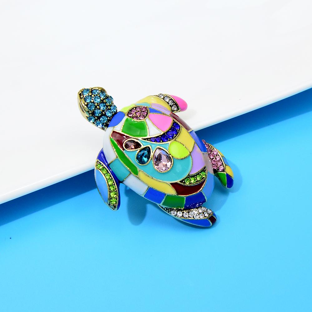 Colorful Enamel Sea Turtle Brooches For Women Rhinestone Fashion Animal Pin Vintage Accessories High Quality New