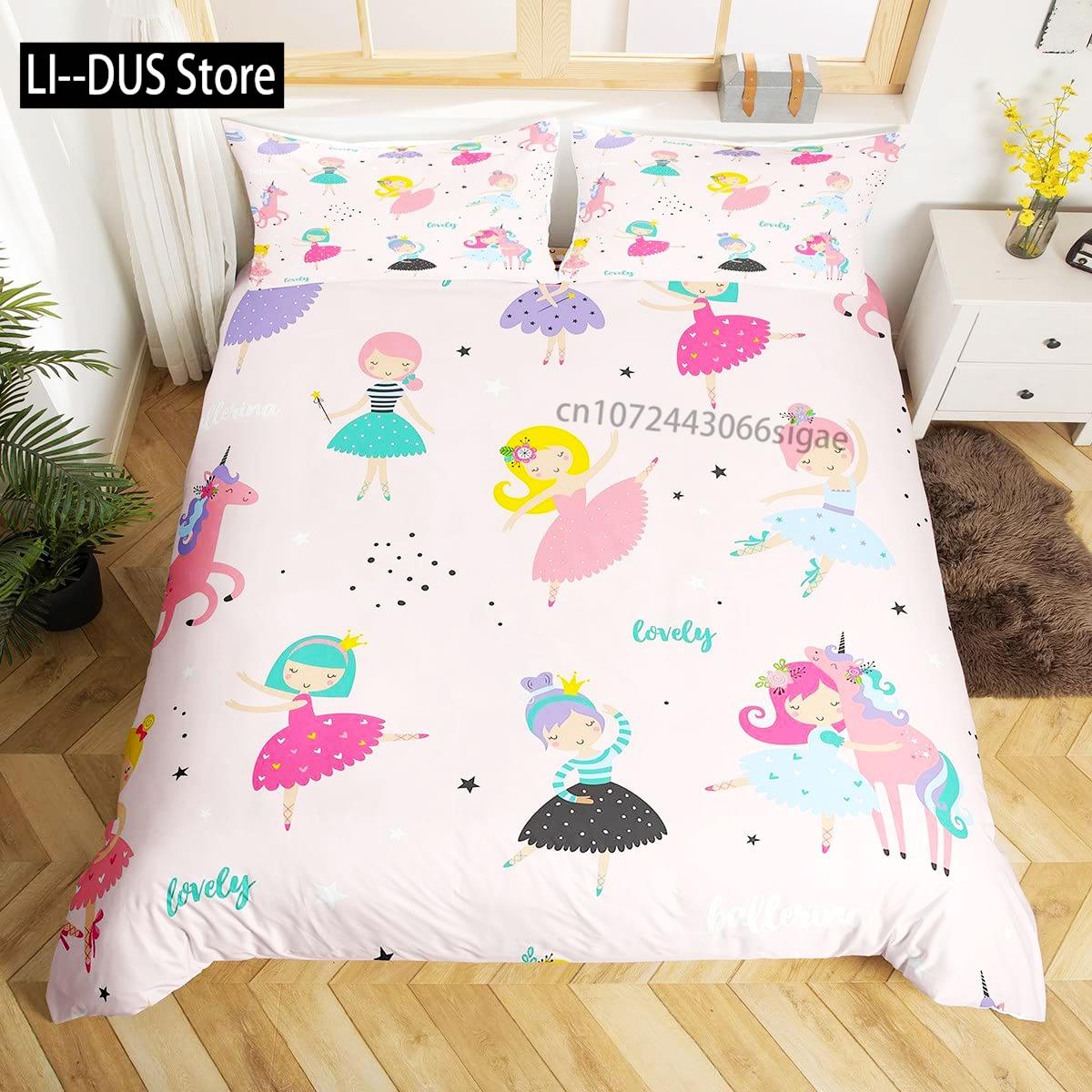 

Dancing Girl Cartoon Ballet Duvet Cover Bedding Set Princess Style Nordic Print Duvet Cover For Girl Birthday Gifts Room Decor 135x200cm
