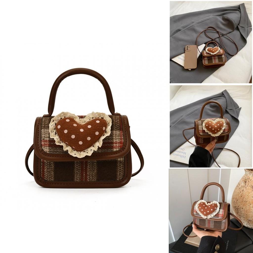 Cute Kids Girl Handbag Pu Material With Heart Lace Designer For Daily Use