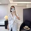 Premium blue linen spring and summer long-sleeved shirt women's versatile commuter cotton and linen loose sunscreen shirt