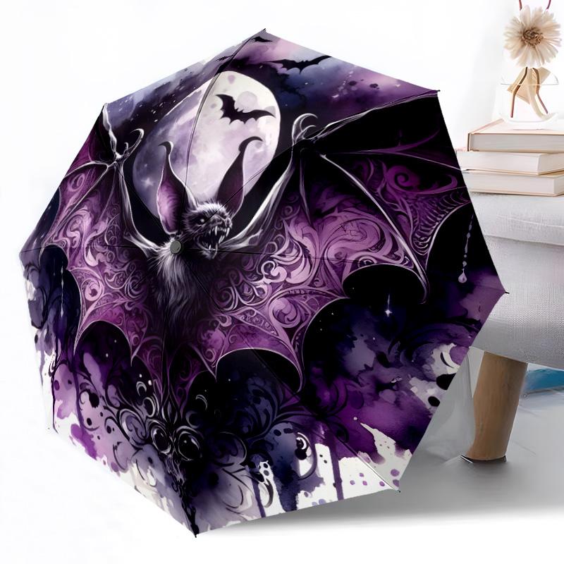 Purple Bat Artwork Automatic Umbrella Compact 8-Rib Design Lightweight All-Season Travel Outdoor Accessory Perfect Gift for Women Men