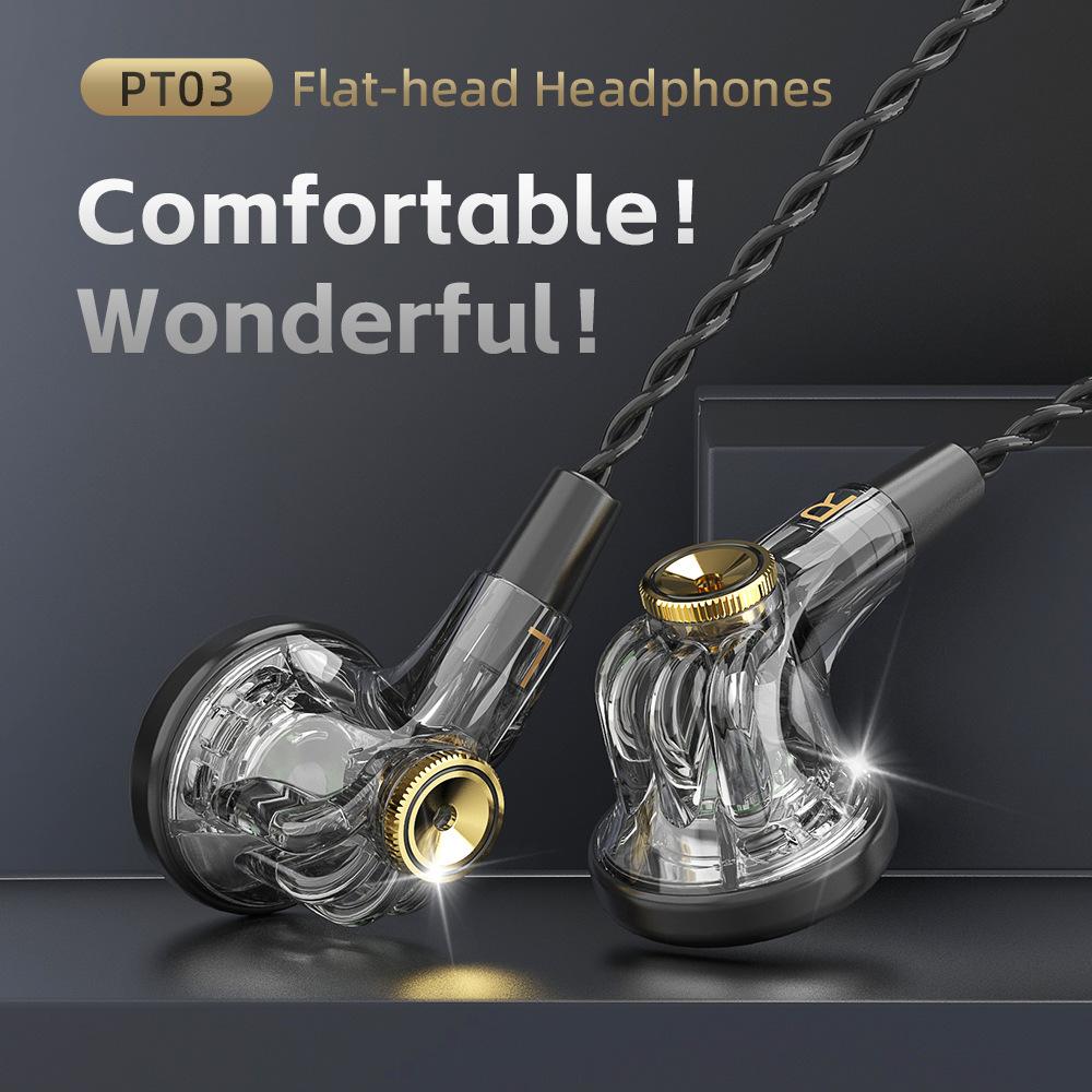 PT03 Wired Music Headphones, Flat Head Earbuds, Computer Mobile Phone, Universal HiFi
