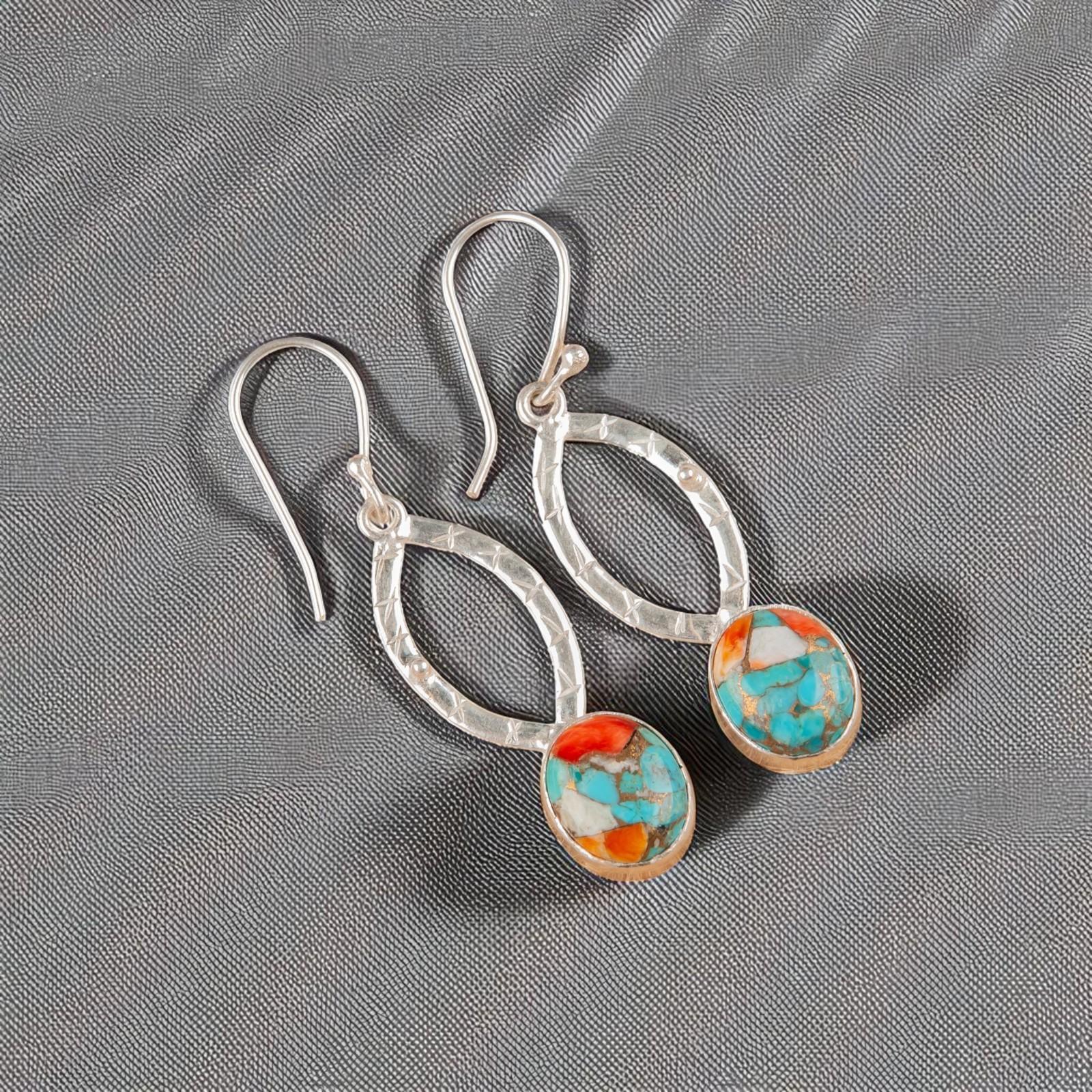 

Rare Spiny Oyster Gemstone 925 Sterling Silver Jewelry Handcrafted Earrings 2 EE-87-40