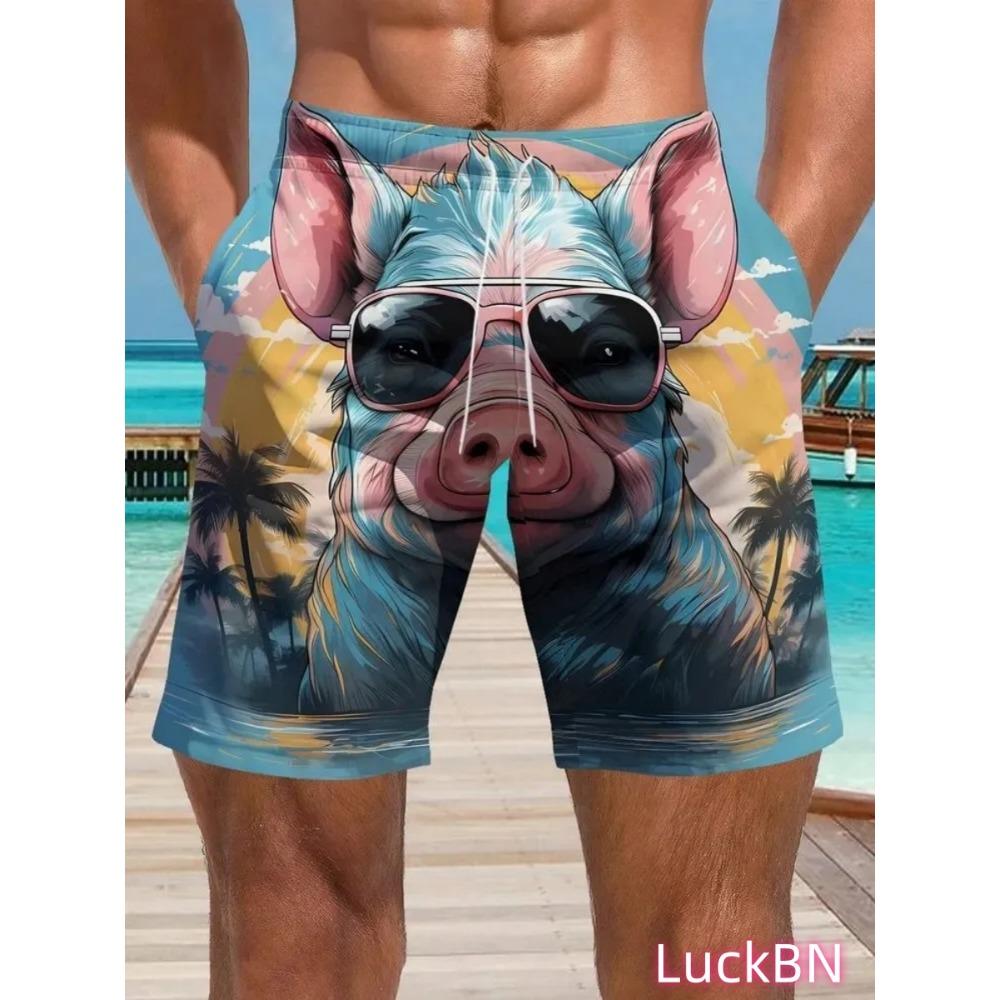 Modische Bequeme Übergröße Kordelzug Locker 3D Shorts Herren Kreative Tiere Bunt Sommer Freizeit Urlaub Cool Täglich Vielseitige Shorts