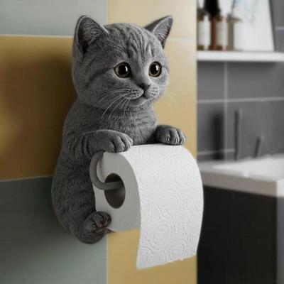 Duvara Monte Tuvalet Kağıdı Tutucu Basit Kurulum Gerçekçi 3D Baskılı Kedi Kağıt Havlu Tutucu Banyo Dekorasyonu