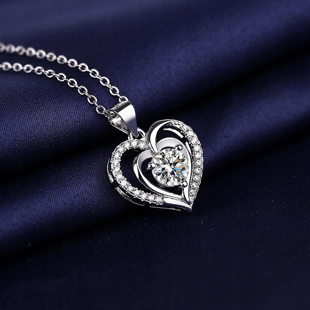 Silver Women' Necklace Heart with Cubic Zirconia ITALIAN Adjustable DIAMOND