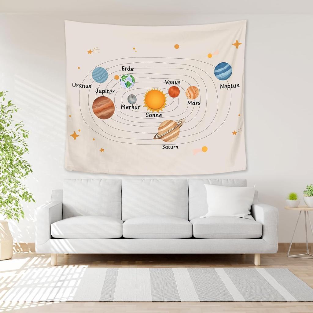 Kids Room Wall Decor, Solar System Planets Cosmic Space Tapestries Wall Blanket for Classroom Kids Bedroom Nursery Playroom