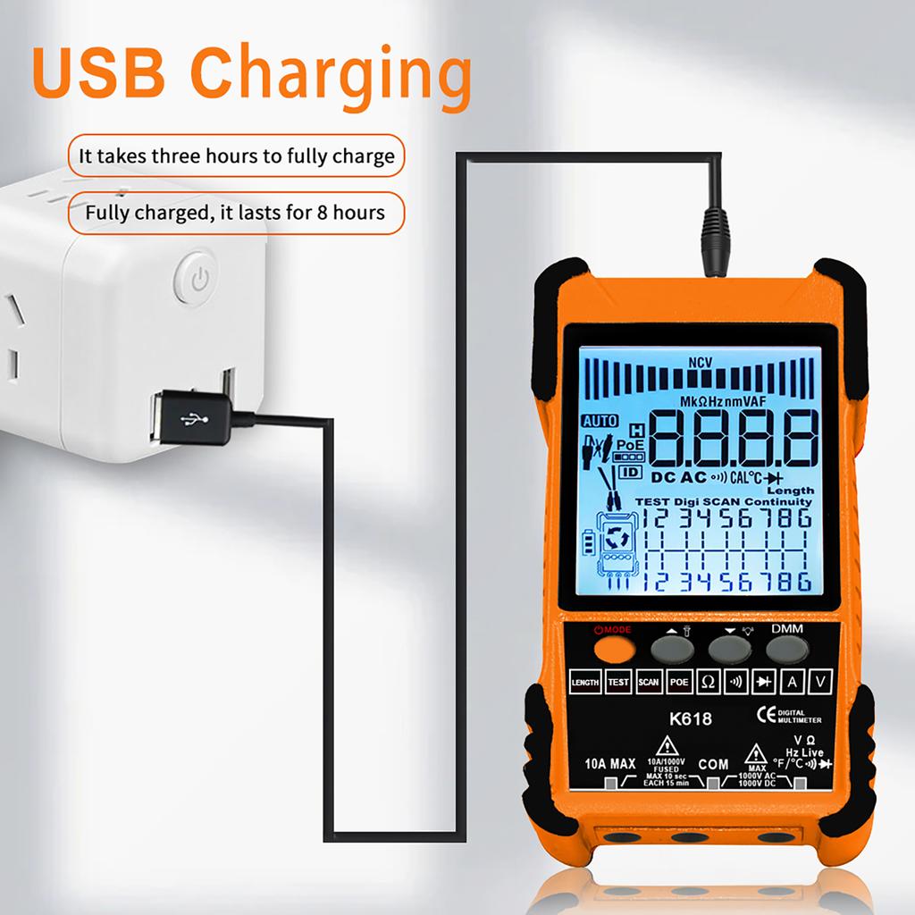 KKNOON  Network Cable Tester Multimeter Lan Cable Tracking POE Test 400M/600M Length Measure Sensitivity Adjustable Line Tracke