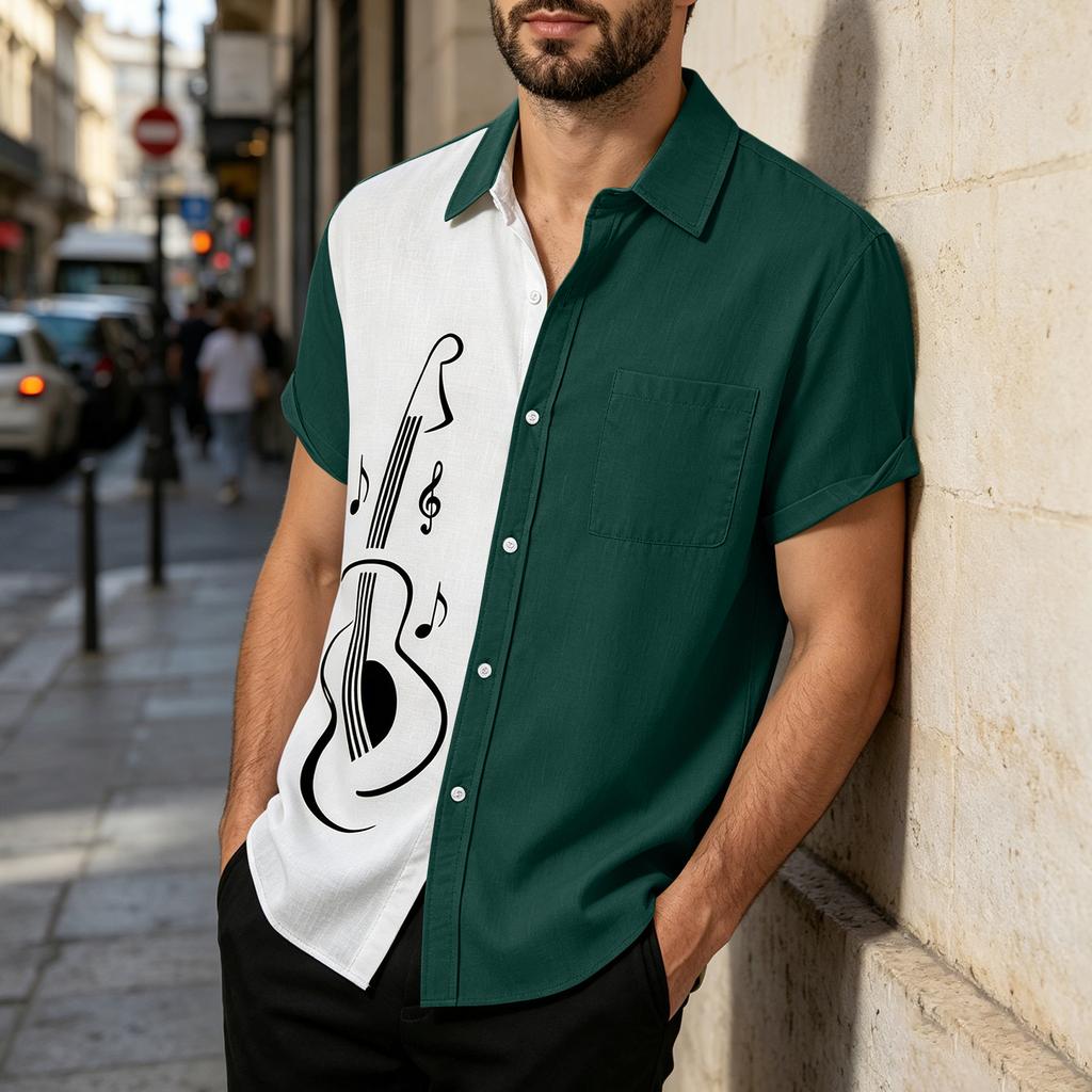 Men's Loose Fit Casual Short Sleeve Button Down Shirt - Relaxed Cotton Shirt for Daily Wear